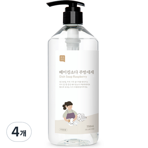 쉼표365 베이킹소다 주방세제 라즈베리향, 750ml, 4개