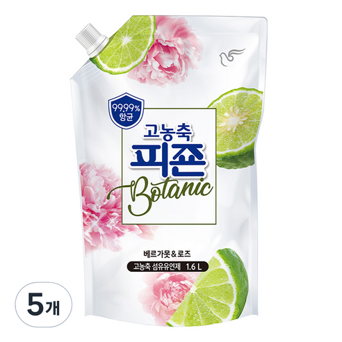 피죤 고농축 보타닉 섬유유연제 베르가못 & 로즈, 1.6L, 5개