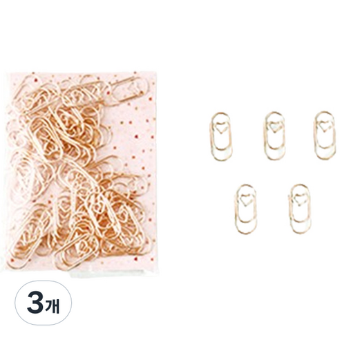 마켓감성 작은 하트 클립 골드, 50개입, 3개