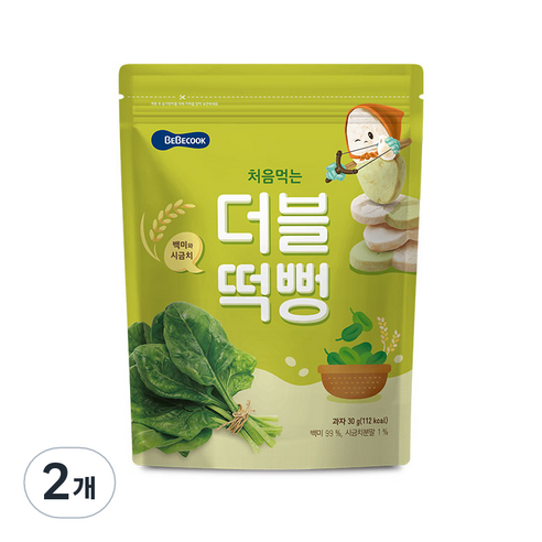 베베쿡 처음먹는 더블떡뻥, 백미 + 시금치 혼합맛, 30g, 2개