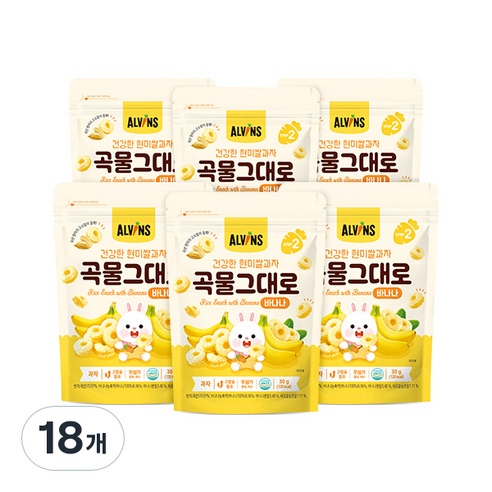 엘빈즈 건강한 현미쌀과자 곡물그대로, 바나나맛, 18개, 30g