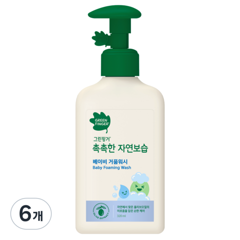 그린핑거 촉촉한 자연보습 베이비 거품 워시, 320ml, 6개