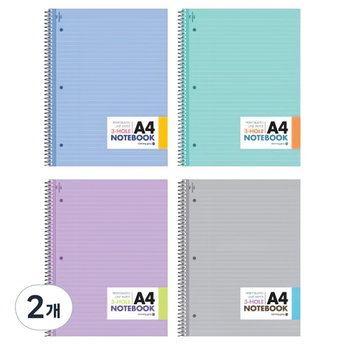 모닝글로리 A4 내지 3공 절취 원링 노트 좌철, 랜덤발송, 2개