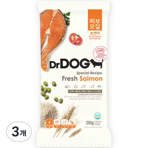 닥터독 전연령 강아지 피부모질 건식사료, 250g, 3개