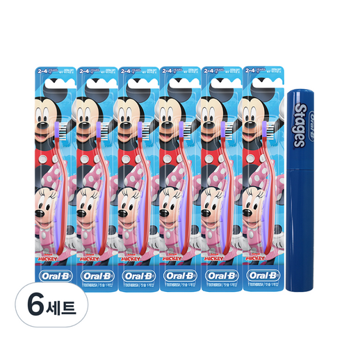 오랄비 스테이지스 2단계 미키미니 어린이칫솔 + 칫솔케이스, 랜덤 발송, 6세트