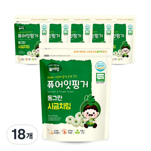 퓨어잇 핑거 동그란 야채링 40g, 시금치, 18개