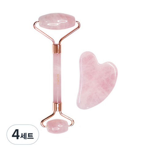 스킨올리 로즈쿼츠 페이스롤러 + 하트 괄사, 4세트, 혼합색상
