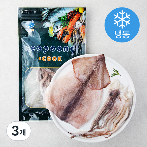 서풍앤쿡 국내산 손질 오징어 (냉동), 200g, 3개