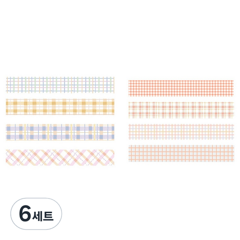 체크 패턴 컬러 마스킹테이프 20mm x 20m 4종 세트, 6세트, 09 솔티플라워, 피치
