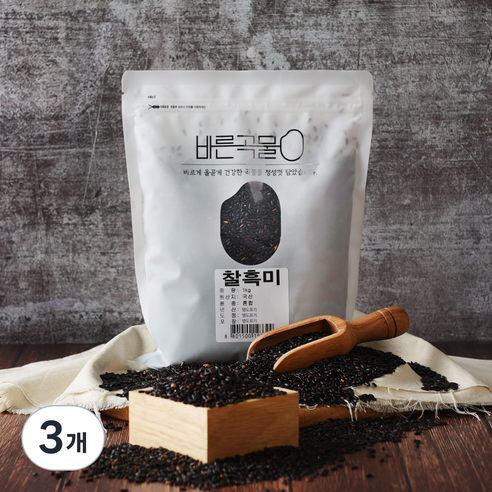 바른곡물 국산 찰흑미, 1kg, 3개