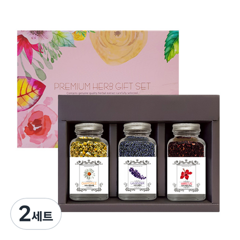허브플러스 크리스탈 허브차 작은병 3종 선물세트, 캐모마일 13g + 라벤더 17g + 히비커스 42g, 2세트