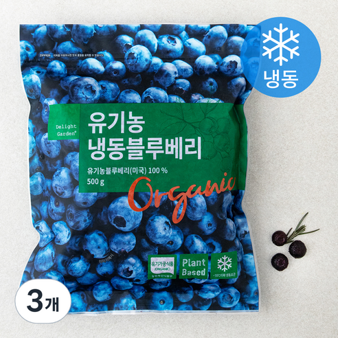 딜라잇가든 유기가공식품 인증 블루베리 (냉동), 500g, 3개