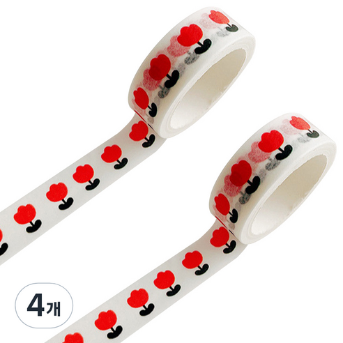 마켓A 레드앤블랙 프린팅 마스킹 테이프 1.5cm x 5m, 튤립, 4개