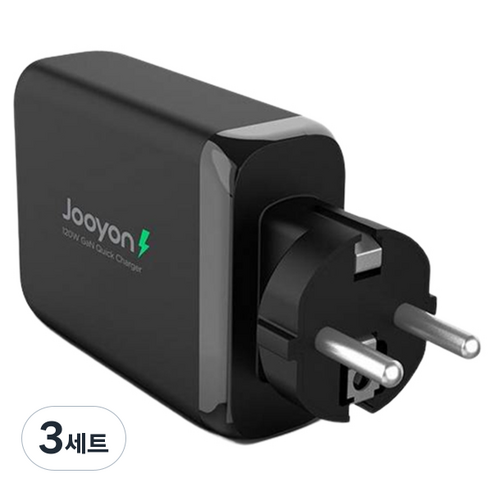 주연테크 캐리밥 120W 4포트 올인원 초소형 PD 고속 충전기 + USB-C 케이블 세트, 블랙, 3세트