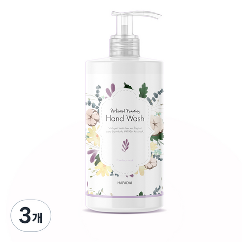 하파데이 퍼퓸드 포밍 핸드워시 파우더리 머스크향, 500ml, 3개