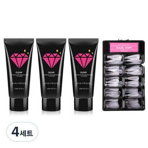 고고블랑 네일연장 폴리젤 45ml 세트, 폴리젤 클리어 + 클리어핑크 +화이트 + 연장팁 스틸레토 100p + 구성품 3종, 4세트