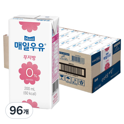 매일유업 무지방 0% 멸균우유, 200ml, 96개