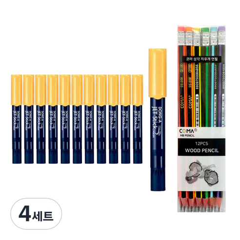 동아 제트스틱2 타원형 12p + 투코비 삼각 지우개 연필 SG-208 12p 세트, 주황(제트스틱), 혼합색상(지우개연필), 4세트