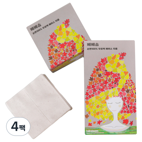 베베솜 면 일회용 페이스타올, 60매, 4팩