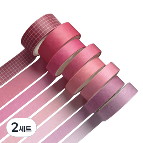 미빌 문구 베이직 패턴 마스킹 테이프 8종 세트, 로즈레드, 2세트