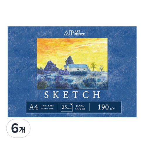 두성 아트프린스 스케치 무선 스케치북 190g S06, A4, 25매, 6개