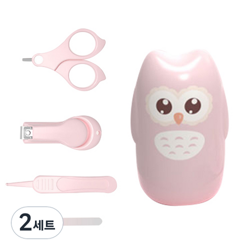 미빌 유아용 부엉이 물개 손톱깍이 세트, 핑크 부엉, 2세트