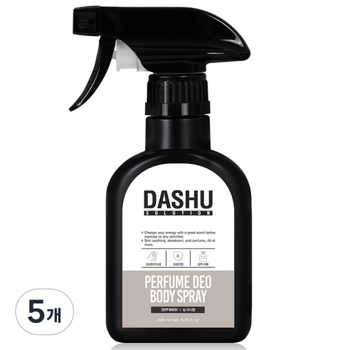 다슈 솔루션 퍼퓸 데오드란트 바디스프레이 딥우디향, 200ml, 5개