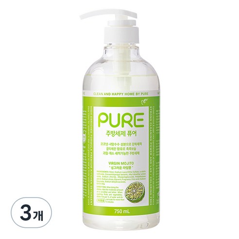 피죤퓨어 버진 모히토 주방세제, 750ml, 3개