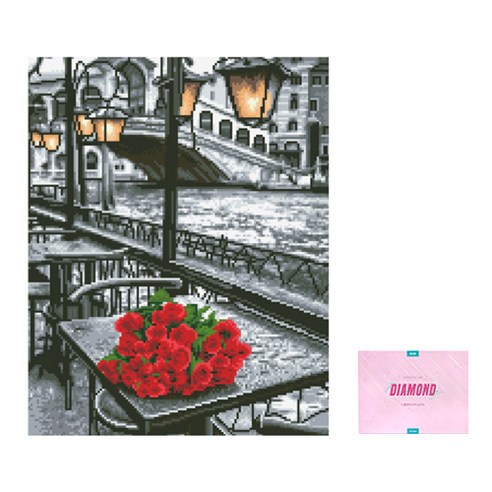 디클레어 액자 캔버스형 보석십자수 DIY 키트 40 x 50 cm, 레드로즈, 1세트