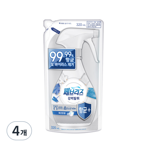 페브리즈 항균 플러스 섬유탈취제 보충형, 320ml, 4개, 깨끗한향