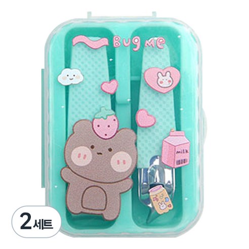 굿에스더 캐릭터 휴대용 손톱깎이 2종 + 케이스, 그린곰, 2세트
