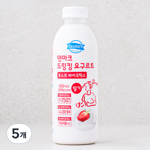 덴마크 드링킹 요구르트 포스트 바이오틱스 딸기, 750ml, 1개입, 5개