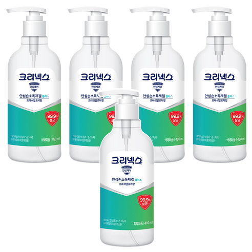 크리넥스 안심플러스 손소독제프레쉬알로에겔 프레쉬알로에향, 480ml, 5개