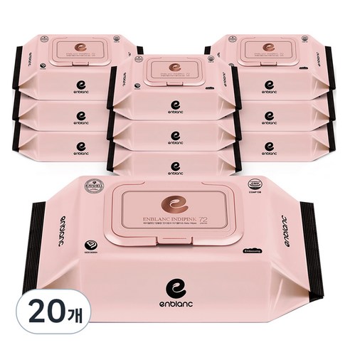 앙블랑 인디핑크 아기물티슈 캡형 63gsm, 72매, 20개