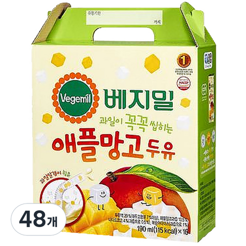 베지밀 과일이 꼭꼭 씹히는 애플망고 두유 16팩, 190ml, 48개