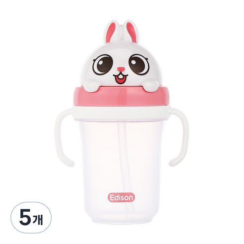 에디슨 프렌즈 흘림방지 입체 빨대컵 2, 토끼 래니, 5개, 300ml