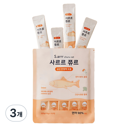 동원아르르 사르르 쮸르 짜먹는 고양이간식 심신안정, 연어, 100g, 3개