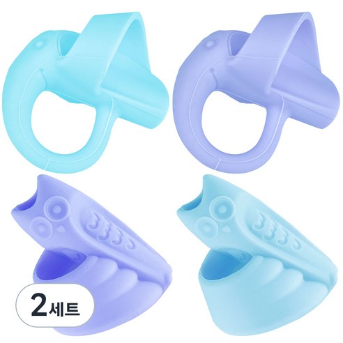 와이즈데이 유아 연필 교정기 코끼리 2p + 올빼미 2p 세트, 블루, 2세트