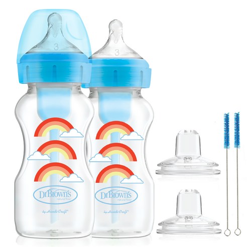 닥터브라운 옵션스 플러스 시피 Wide 2in1 젖병 270ml x 2p 세트, 3단계, 블루