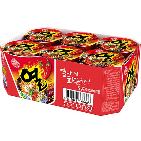 오뚜기 열라면 컵 62g, 6개