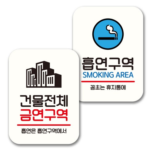 뭉키데코 표지판 팻말 미니간판 화이트 NQ2 2종 세트, 066(건물전체 금연구역, 흡연구역), 1세트