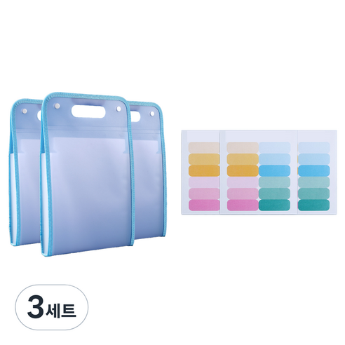 오피스코어 13포켓 인덱스 아코디언 A4파일 케이스 3p + 인덱스 스티커 3p 세트, 라이트퍼플(파일케이스), 3세트