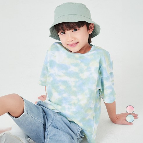 롤리트리 아동용 물나염 오버핏 티셔츠 120 (6-7세), BLUE 섬네일