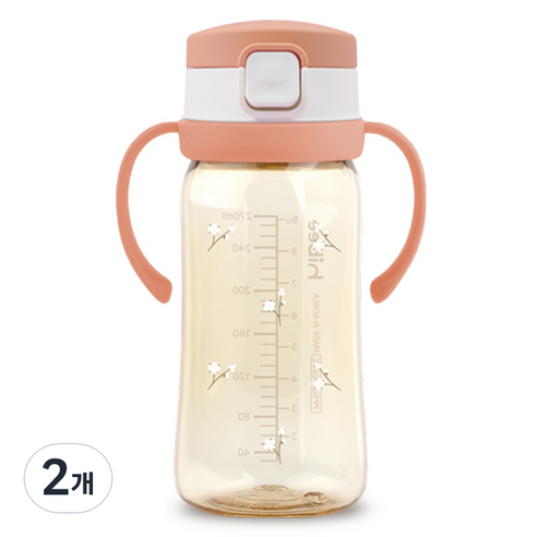 하이비 유아용 PPSU 에잇벤트 원터치 빨대컵 270ml, 2개, 목화 코랄