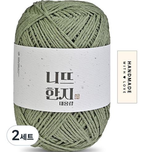 니뜨 한지 뜨개실 150g + 코튼라벨 세트, 07 카키, 2세트