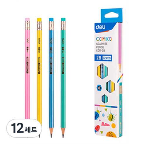 델리 코미코 마카롱 지우개 연필 12p 세트 EC011-2B 랜덤발송, 2B, 12세트