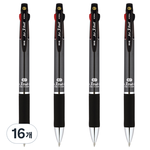 자바펜 제트3볼 M 멀티펜 0.7mm, 메탈릭 블랙, 16개