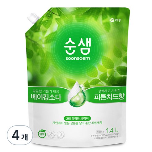 순샘 베이킹소다 피톤치드향 리필 세제, 1.4L, 4개