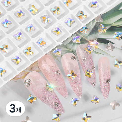 쿼르디 크리스탈 나비 네일파츠 30p, 3개, 오로라