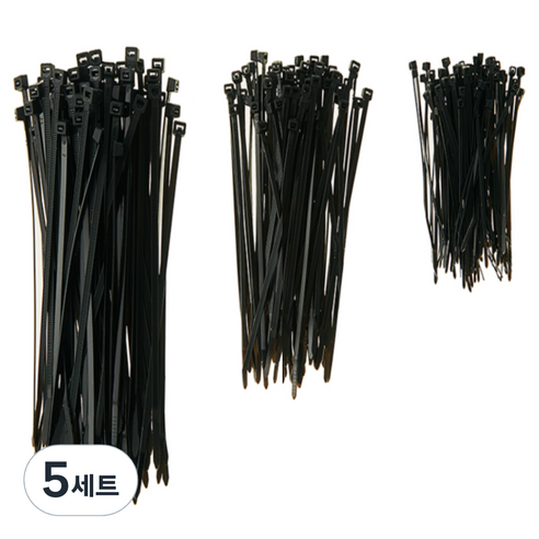 코멧 홈 고강도 PA66 케이블타이 대 100개 + 중 100개 + 소 100개, 블랙, 5세트